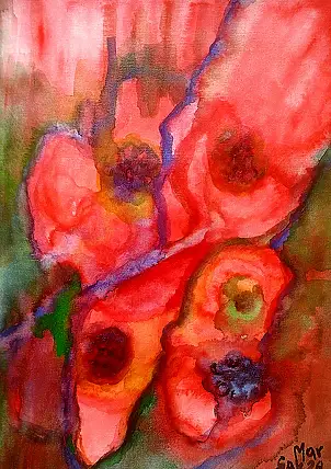 Marzena Salwowska, Красный мак/Трава и цветок, Акварелі, Інші - папір, 30 x 42