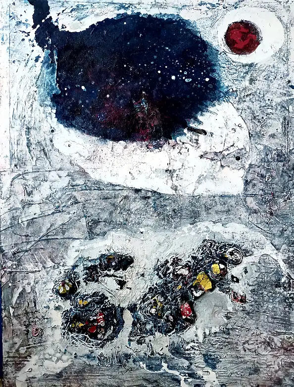 Dorota Jabłońska, Czerwona Gwiazda i Strażnik Pod Powierzchnią, Obraz akrylowy, Obraz olejny, Techniki mieszane - płótno, 60 x 80
