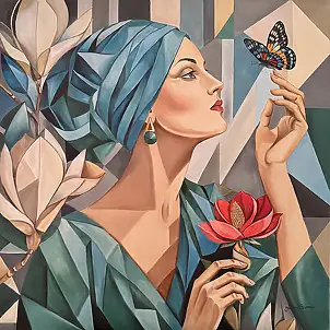Joanna Szumska, Red magnolia, Oil painting - canvas, 70 x 70