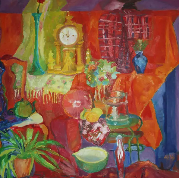 Anna Husarska - Red still life with a clock