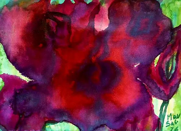 Marzena Salwowska, Czerwone Orchidee/2/Trawa i kwiat, Akwarele, Tusz - papier, 30 x 42