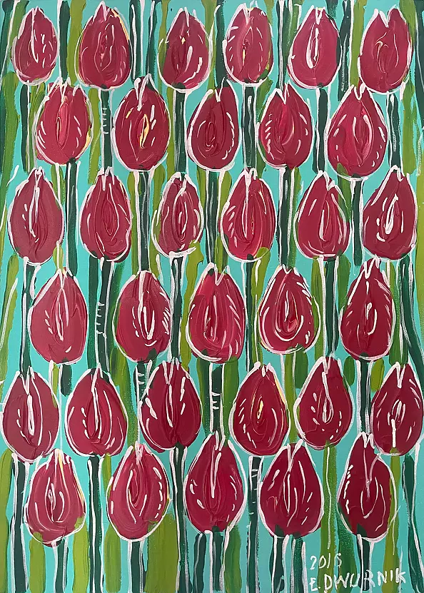 Edward Dwurnik - Czerwone Tulipany - OBRAZ OLEJNY