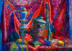 Anastasiia Kurkova, Czerwone kolory, Obraz olejny - płótno, 70 x 50