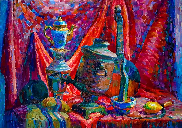 Anastasiia Kurkova, Czerwone kolory, Obraz olejny - płótno, 70 x 50