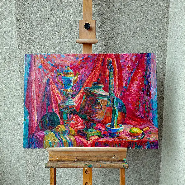 Anastasiia Kurkova, Czerwone kolory, Obraz olejny - płótno, 70 x 50