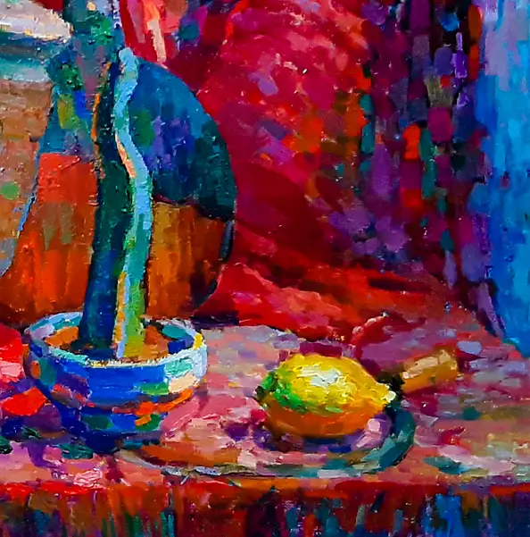 Anastasiia Kurkova, Czerwone kolory, Obraz olejny - płótno, 70 x 50