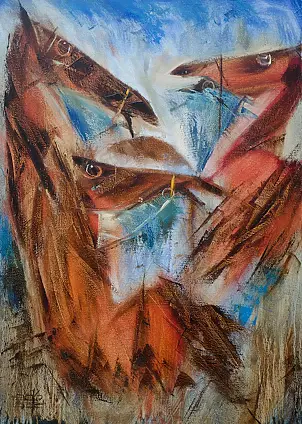 Simakov Vladimir - Red horses on the blue grass