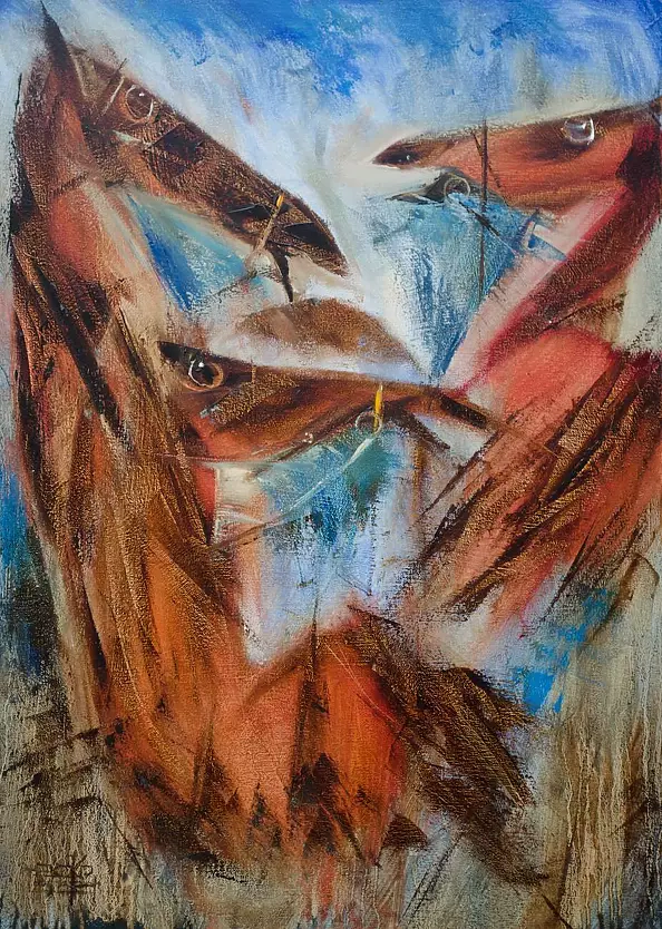 Simakov Vladimir - Red horses on the blue grass