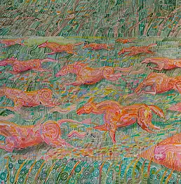 Piotr Bielecki, Rote Pferde in Dumitor, Montenegro, Aquarelle - Papier, 70 x 1000