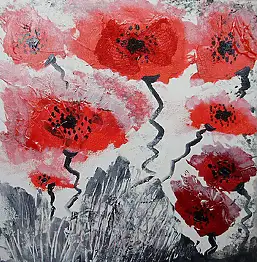 Magdalena Waszkiewicz, Czerwone maki, Obraz akrylowy - płótno, 40 x 40