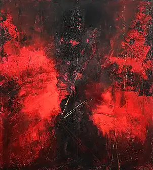 Iwona BORKOWSKA, Echo Czerwieni. Kolekcja „Wir życia. Wir istnienia”, Impasto, Obraz akrylowy, Obraz olejny, Techniki mieszane - płótno, 90 x 100