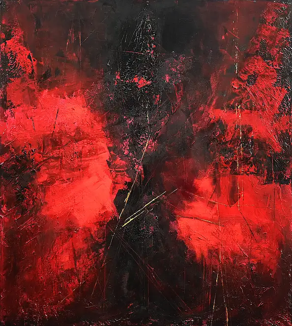 Iwona BORKOWSKA, Echo Czerwieni. Kolekcja „Wir życia. Wir istnienia”, Impasto, Obraz akrylowy, Obraz olejny, Techniki mieszane - płótno, 90 x 100