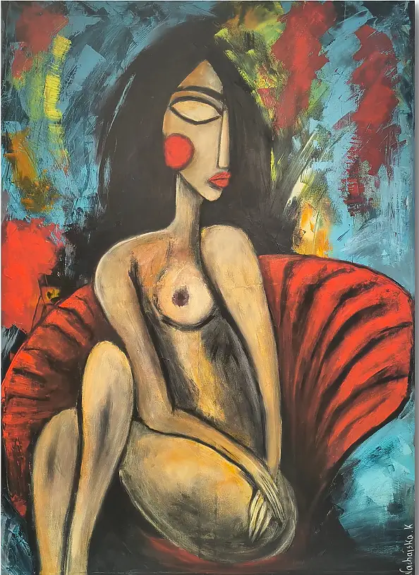 katarzyna nachajska, Czerwony azyl , Obraz akrylowy - płótno, 100 x 150
