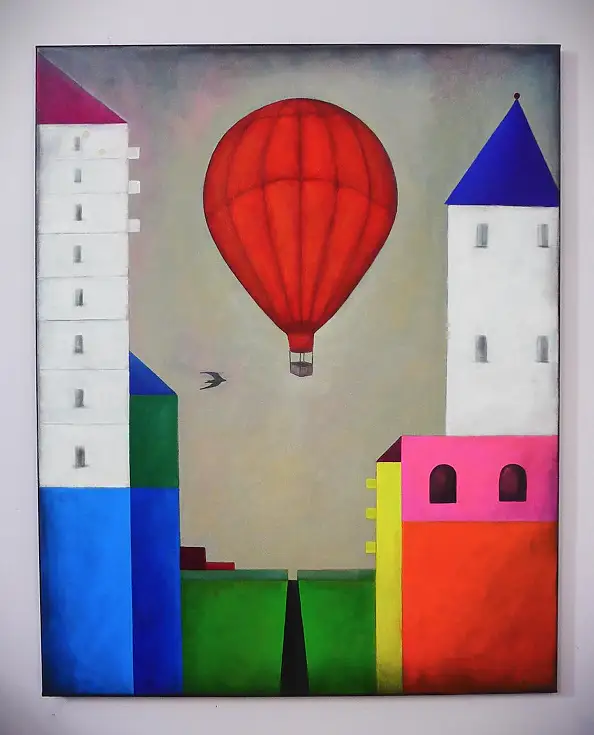 Bożena Kamińska, "Il palloncino rosso e l'uccellino solitario",  - , 60 x 80