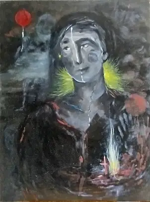 barbara Dybala, Red balloon 2, Oil painting - canvas, 60 x 80