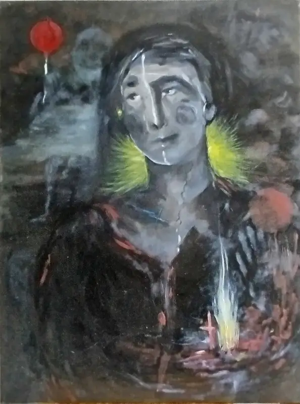 barbara Dybala, Red balloon 2, Oil painting - canvas, 60 x 80