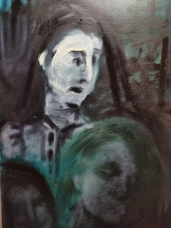 barbara Dybala, Red balloon, Oil painting - canvas, 40 x 120