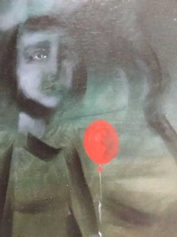 barbara Dybala, Red balloon, Oil painting - canvas, 40 x 120
