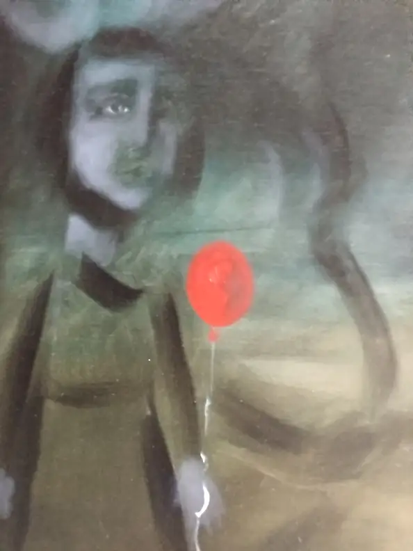 barbara Dybala, Red balloon, Oil painting - canvas, 40 x 120