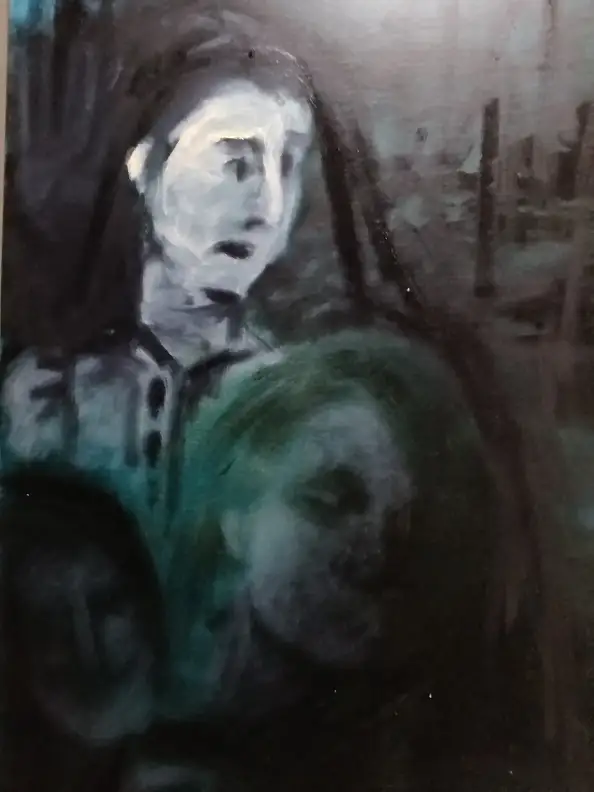 barbara Dybala, Red balloon, Oil painting - canvas, 40 x 120