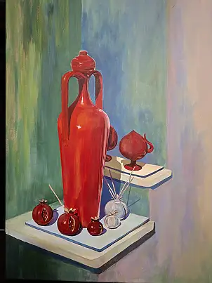 Jolanta Mazur, Pichet rouge, Peinture acrylique - toile, 50 x 70