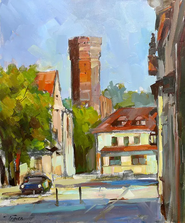 Krzysztof Tracz - Czluchów with a view of the tower of a Gothic castle.
