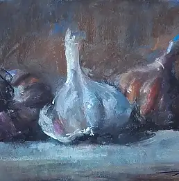 Krzysztof Tracz, Czosnek, Obraz olejny - papier, 22 x 16