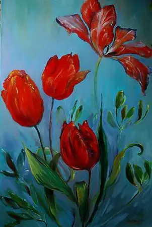   - "Four red tulips"