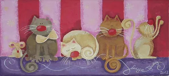 Lucyna Tyburcy - Four cats and mouse