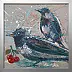 Krzysztof Trzaska - Quatre saisons - oiseaux, un ensemble de 4 tableaux, chacun 20x20 cm