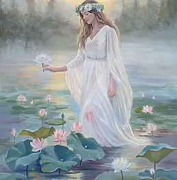 Luba Santkiewicz, Puro come un loto bianco, Dipinto acrilico - tela, 50 x 70