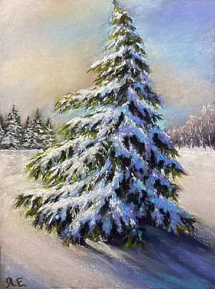 Yana Yeremenko - "TANZENDE FIEBE", Pastellzeichnung, Winterlandschaft