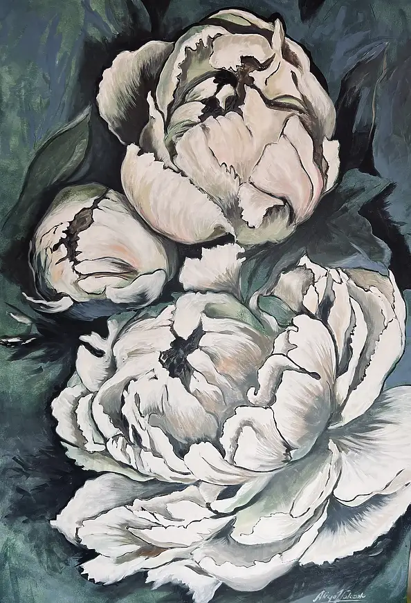 Alicja Walczak, DEPTH OF PEONY, Acrylic painting - canvas, 100 x 150
