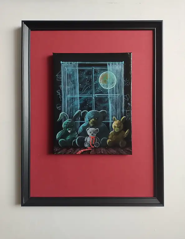 Dariusz Franciszek Różyc, ''DOBRANOCKA'' cykl ''Nie tak odległe..'', Obraz akrylowy - płótno, 32 x 42