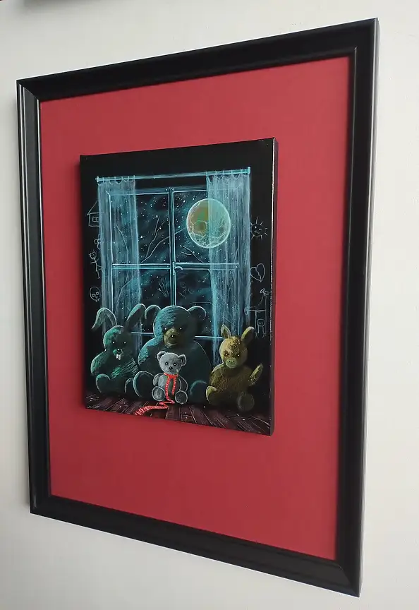 Dariusz Franciszek Różyc, ''DOBRANOCKA'' cykl ''Nie tak odległe..'', Obraz akrylowy - płótno, 32 x 42