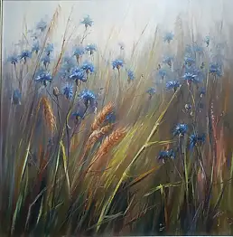 Barbara Kasza, ДИКИЕ КОРНЕТЫ, Масляная картина - холст, 80 x 80