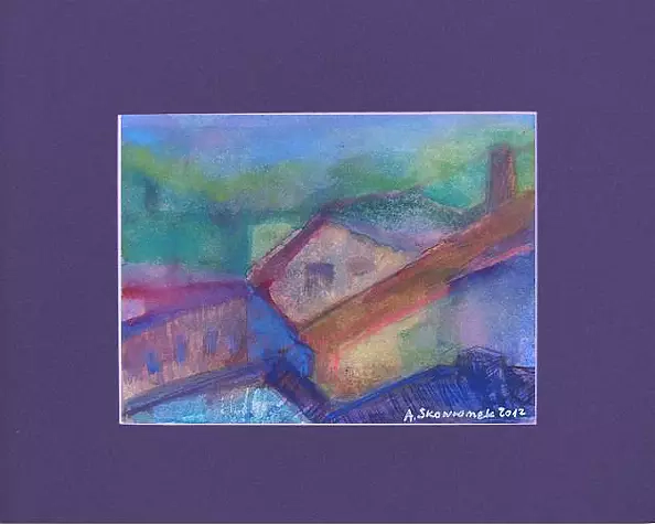 Anna Skowronek - Roofs, watercolor painting hand painted, original, unique