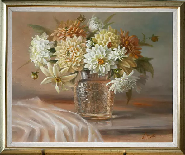 Lidia Olbrycht - Dahlias - flowers in a vase, still life