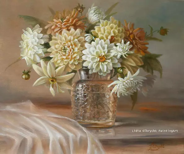 Lidia Olbrycht - Dahlias - flowers in a vase, still life