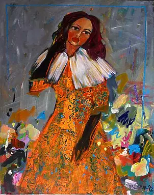   - Lady in orange dress