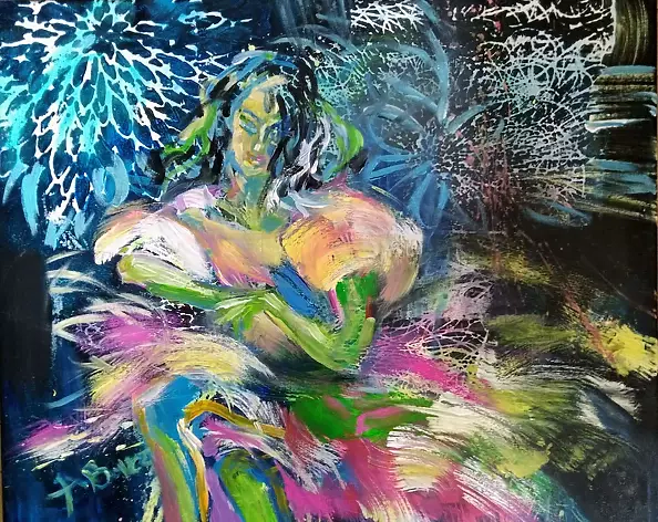 Anna Borcz - Dama wieczorem na czarnym tle