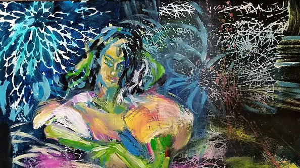 Anna Borcz - Dama wieczorem na czarnym tle