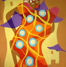 Jean Pierre Poveda, танец маски, Акрилова картина - холст, 54 x 73