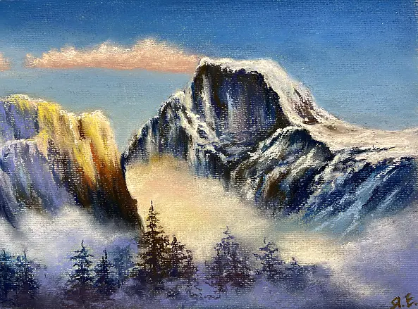 Yana Yeremenko - "Dawn in the Mountains." Mountain landscape. Pastel painting