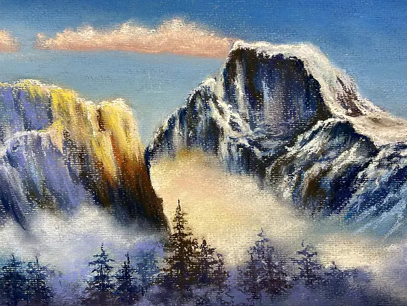 Yana Yeremenko - "Dawn in the Mountains." Mountain landscape. Pastel painting