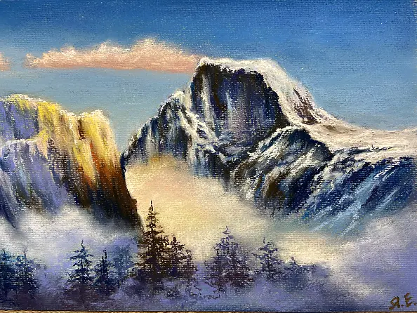 Yana Yeremenko - "Dawn in the Mountains." Mountain landscape. Pastel painting