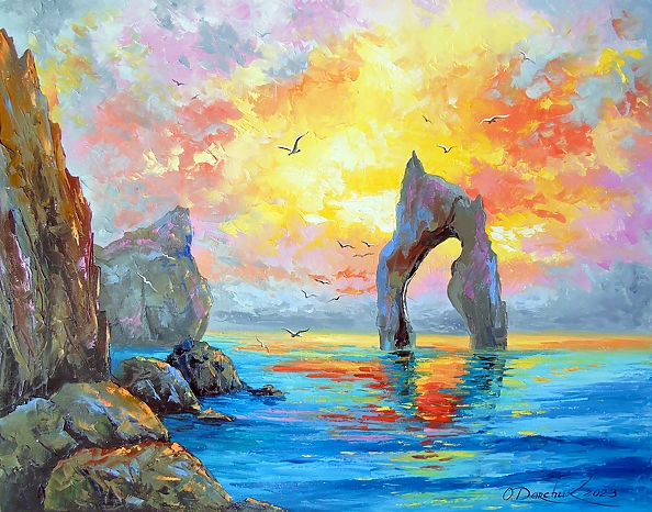 Olha Darchuk - Dawn on the rocky shore