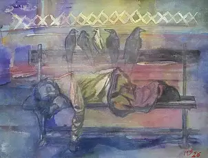 Marzena Salwowska, The decomposition of the prodigal son in a big, colorful city, Watercolors, Pencil - paper, 48 x 36