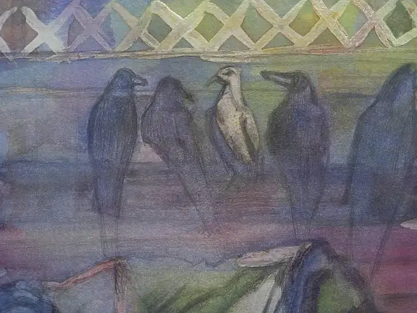 Marzena Salwowska, The decomposition of the prodigal son in a big, colorful city, Watercolors, Pencil - paper, 48 x 36