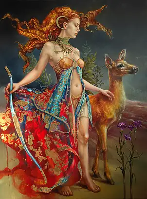 Katarzyna Paleta, Diana und die Nelken, Ölbild - Leinwand, 90 x 120